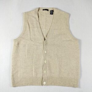 Grant Thomas Sweater Vest Mens Large Beige Wool‎ Button Front Sleeveless Classic